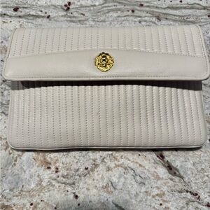 Anne Klein Vintage Oroton Leather Cream Clutch with Gold Accent